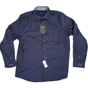 Tahari Men's Stretch Luxe Woven Dress Shirt - Blue Size XL - NOTE SPOT